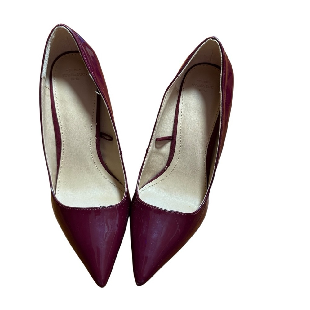 Zara Trafaluc Burgundy Patent Pointed Toe Stiletto Pumps Size 39 / US 8